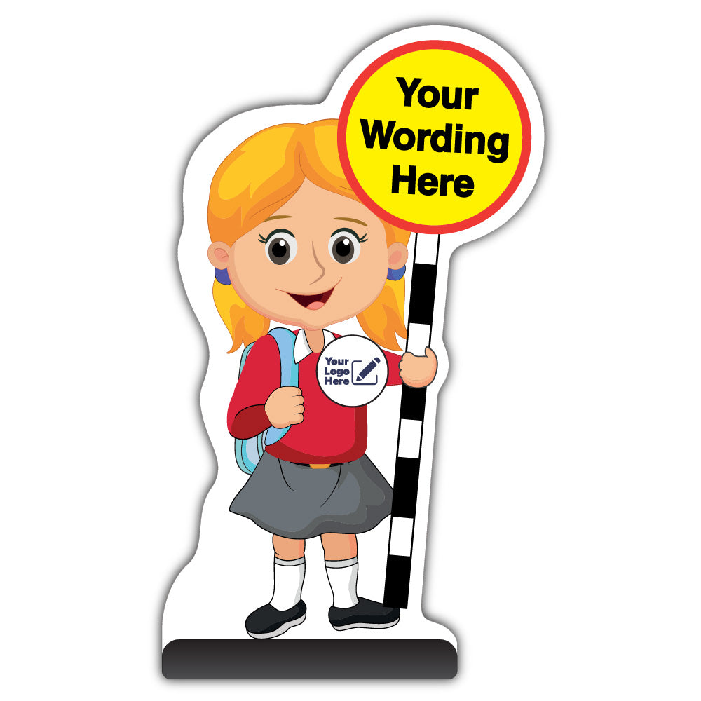 Custom Kid Cut Out Pavement Sign – Jess – Red Uniform – Add Your Logo