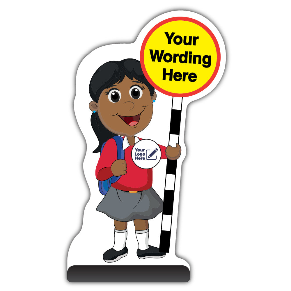 Custom Kid Cut Out Pavement Sign – Ruby – Red Uniform – Add Your Logo