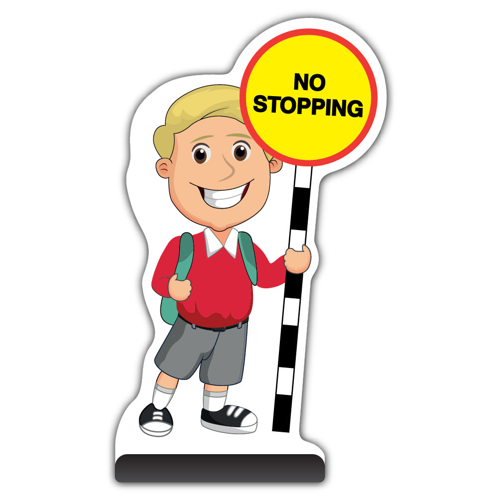 School Kid Cut Out Pavement Sign – Finn – No Stopping – Red Uniform