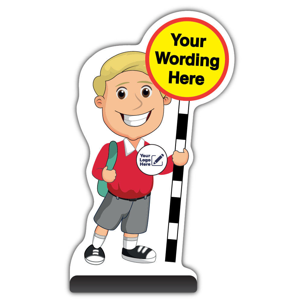 Custom Kid Cut Out Pavement Sign – Finn – Red Uniform – Add Your Logo