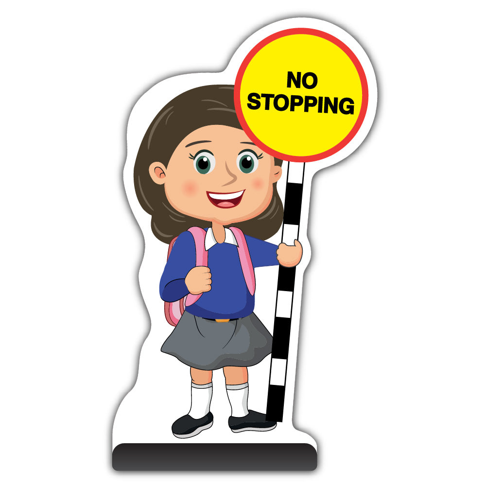 School Kid Cut Out Pavement Sign – Mollie – No Stopping – Blue Uniform