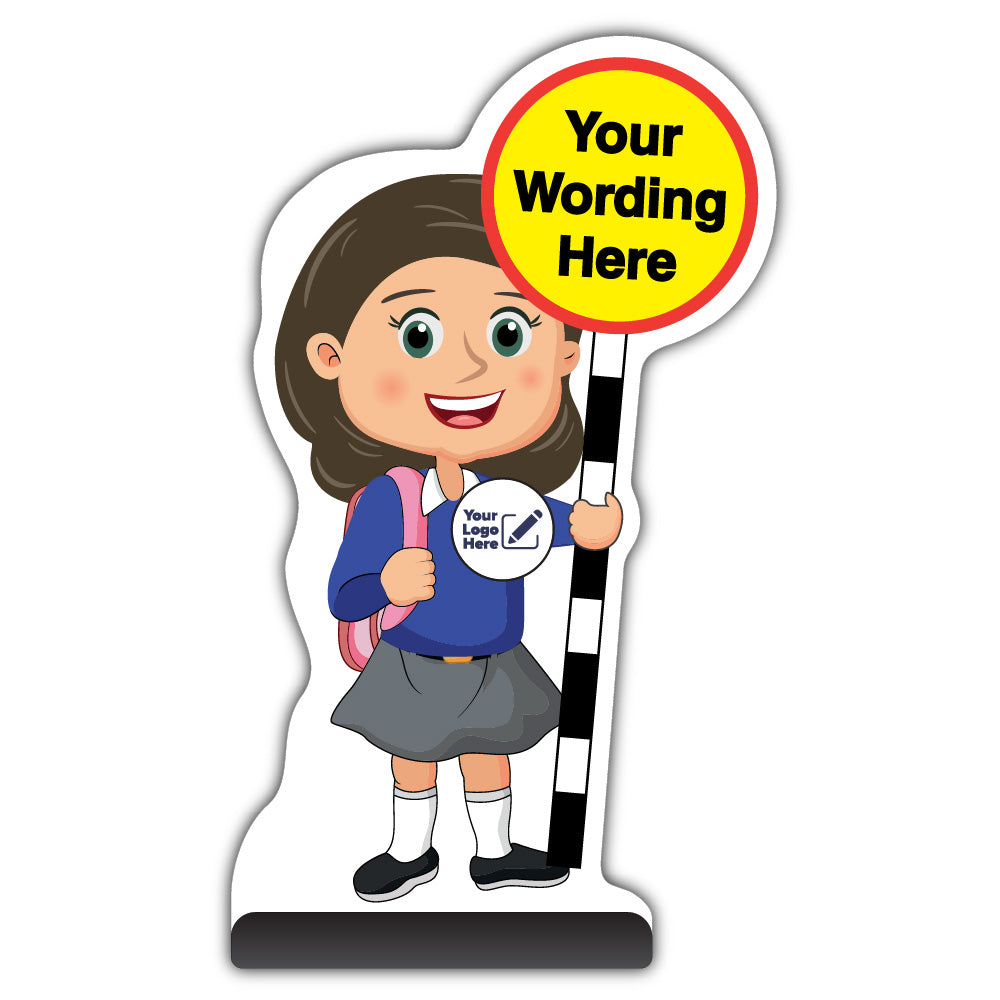 Custom Kid Cut Out Pavement Sign – Mollie – Blue Uniform – Add Your Logo