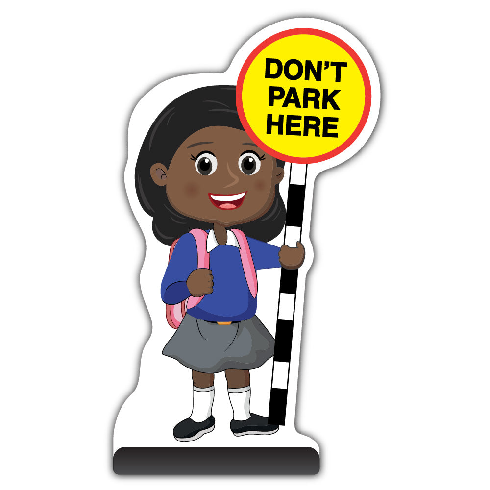 School Kid Cut Out Pavement Sign – Naomi – Don’t Park Here – Blue Uniform