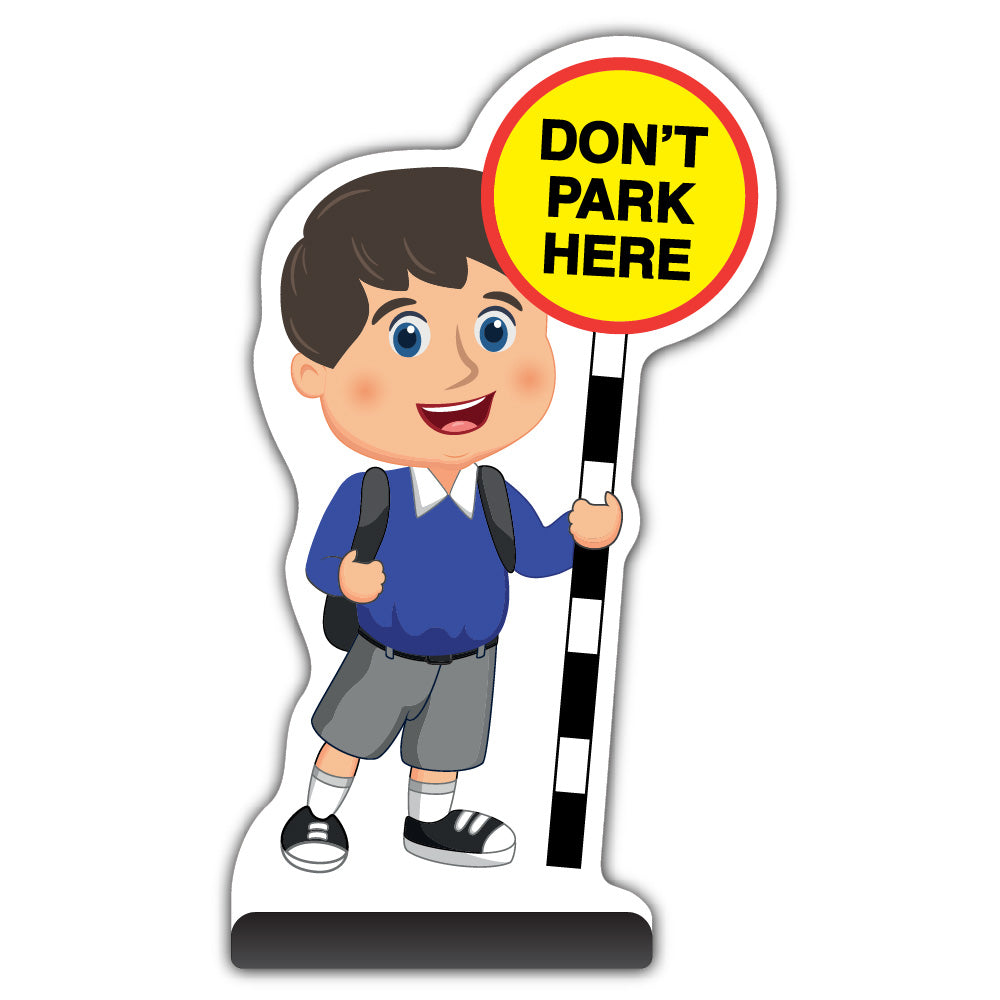 School Kid Cut Out Pavement Sign – Charlie – Don’t Park Here – Blue Uniform