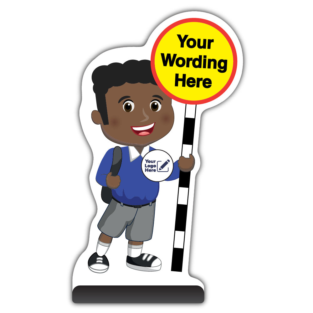 Custom Kid Cut Out Pavement Sign – Toby – Blue Uniform – Add Your Logo