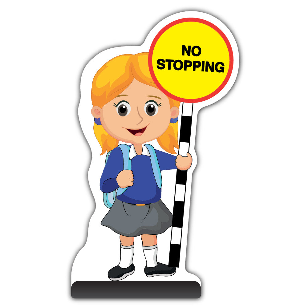 School Kid Cut Out Pavement Sign – Jess – No Stopping – Blue Uniform