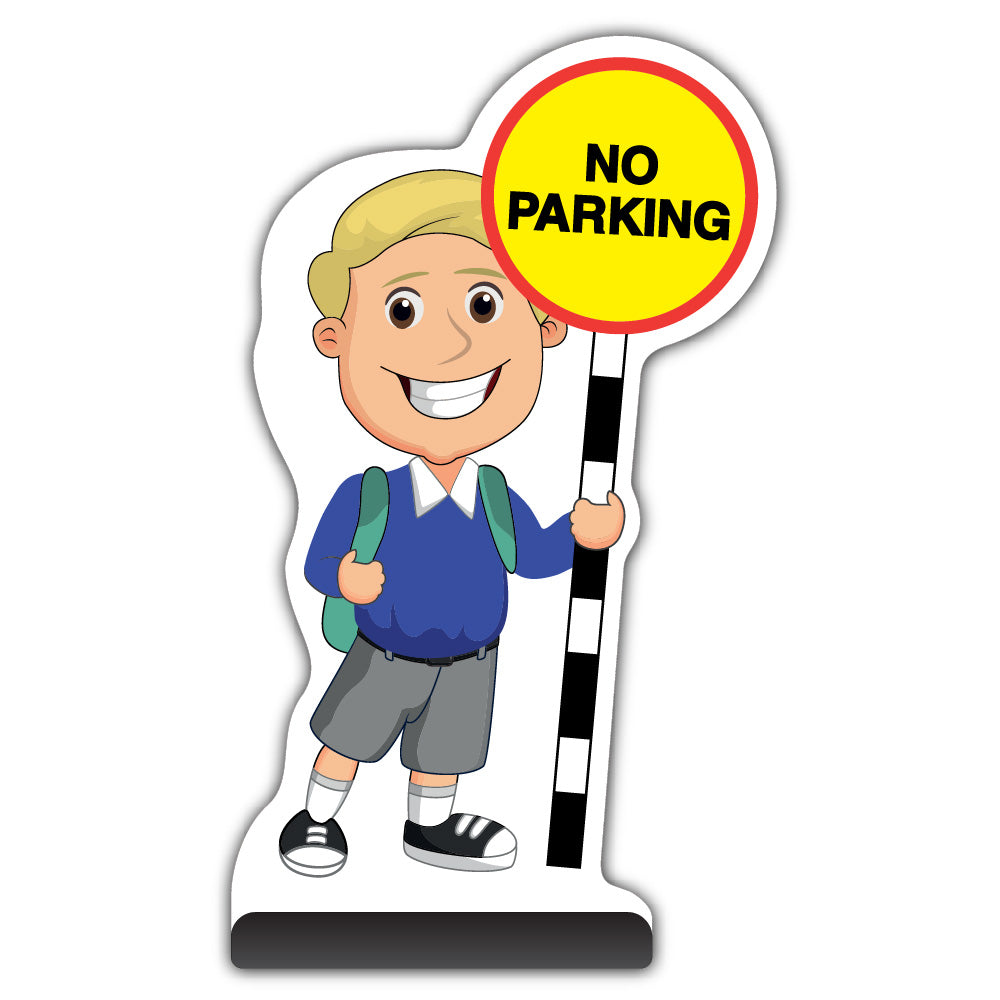 School Kid Cut Out Pavement Sign – Finn – No Parking – Blue Uniform