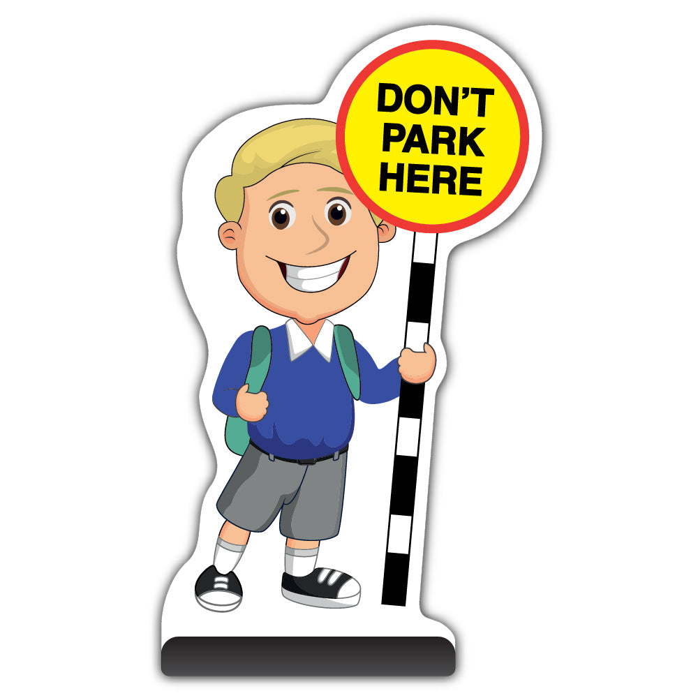 School Kid Cut Out Pavement Sign – Finn – Don’t Park Here – Blue Uniform
