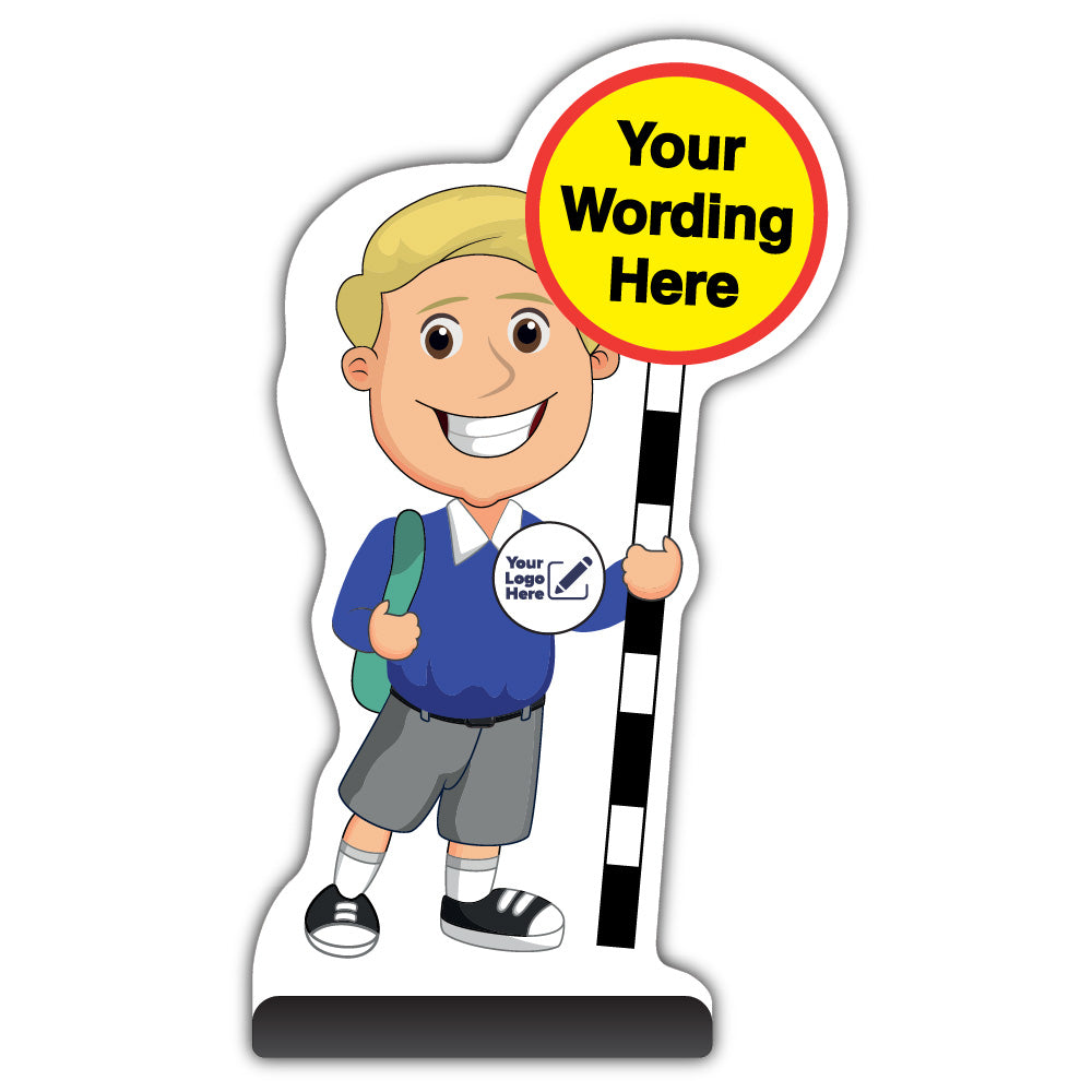 Custom Kid Cut Out Pavement Sign – Finn – Blue Uniform – Add Your Logo