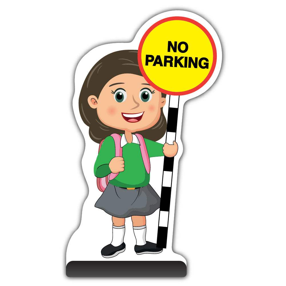 School Kid Cut Out Pavement Sign – Mollie – No Parking – Green Uniform