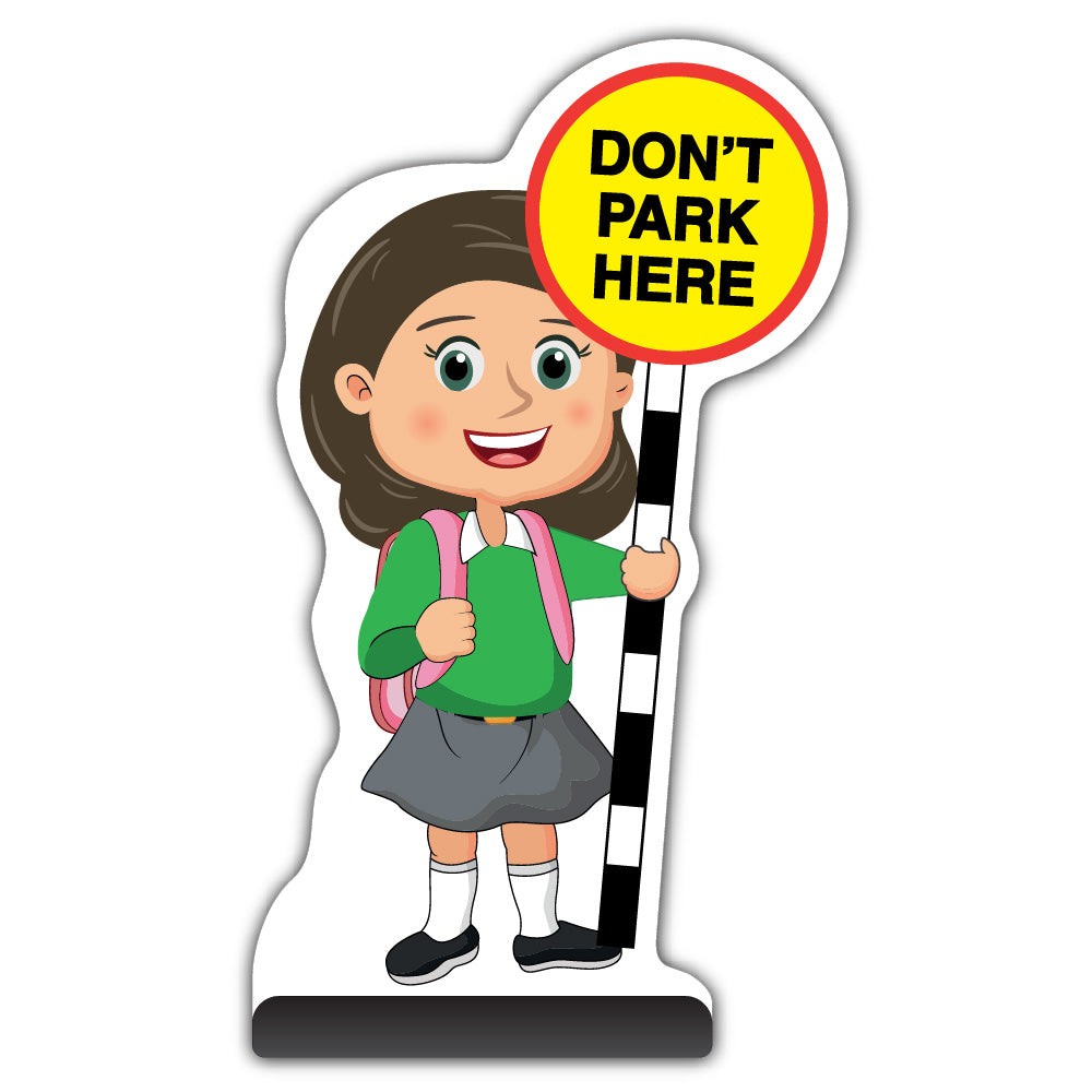 School Kid Cut Out Pavement Sign – Mollie – Don’t Park Here – Green Uniform