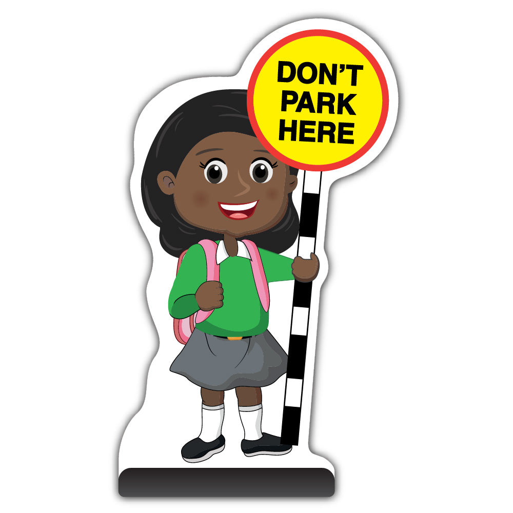 School Kid Cut Out Pavement Sign – Naomi – Don’t Park Here – Green Uniform