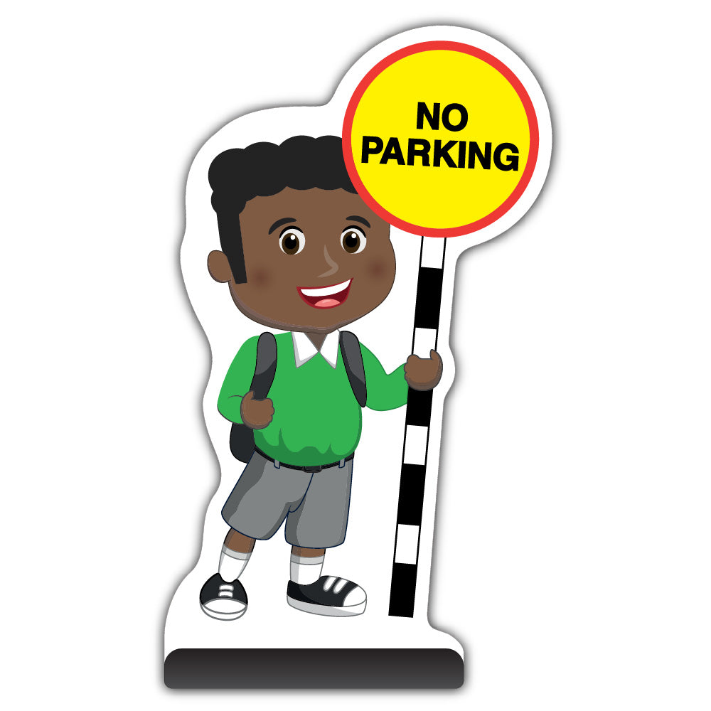School Kid Cut Out Pavement Sign – Toby – No Parking – Green Uniform