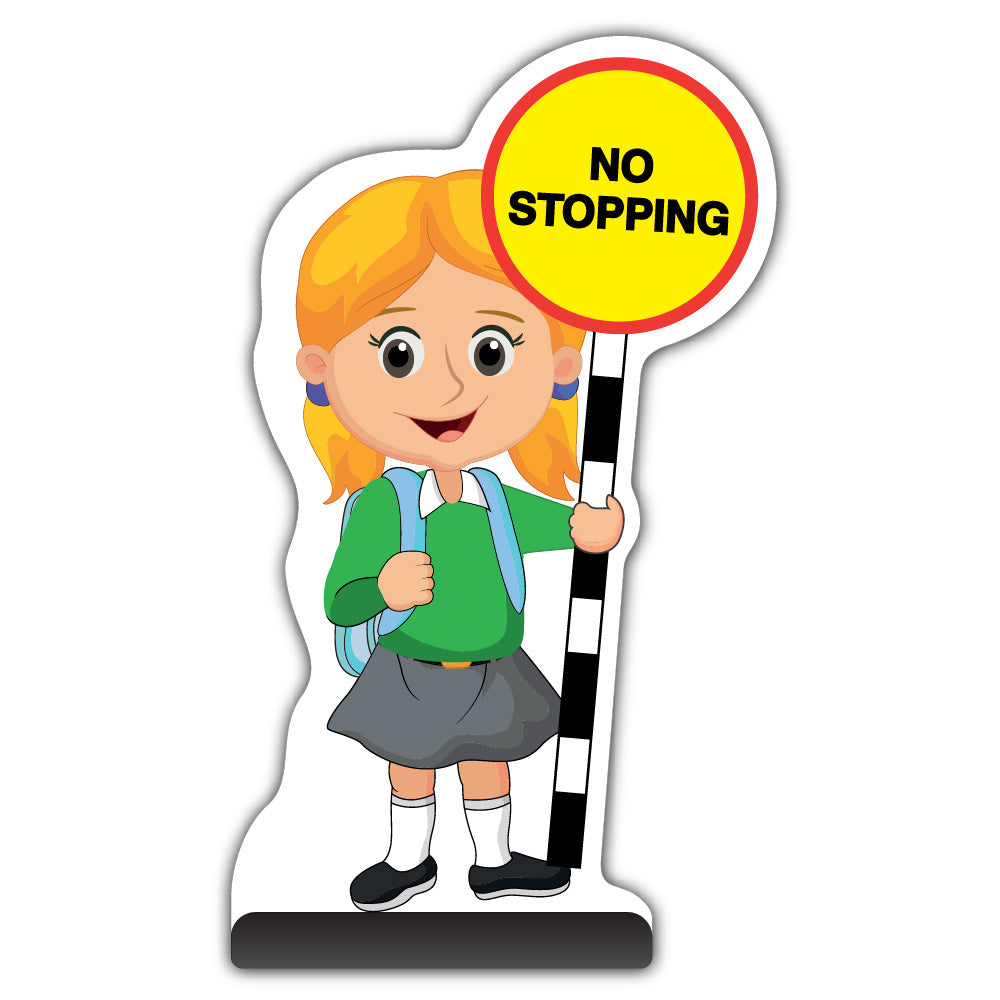 School Kid Cut Out Pavement Sign – Jess – No Stopping – Green Uniform
