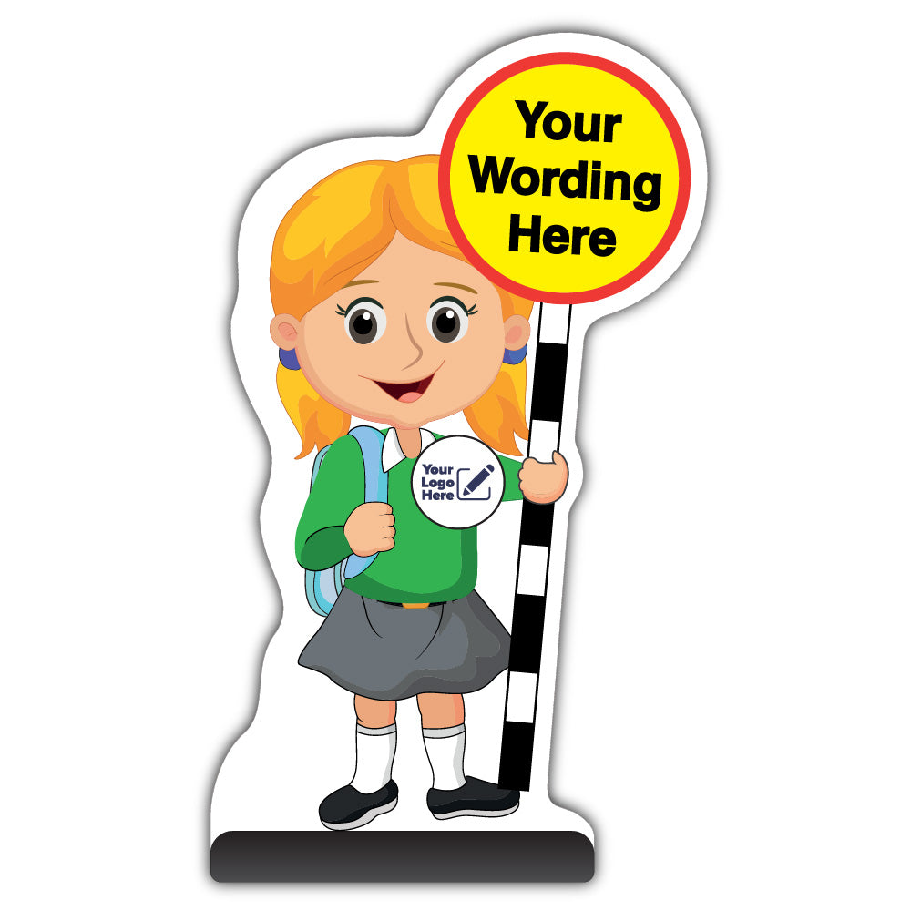 Custom Kid Cut Out Pavement Sign – Jess – Green Uniform – Add Your Logo