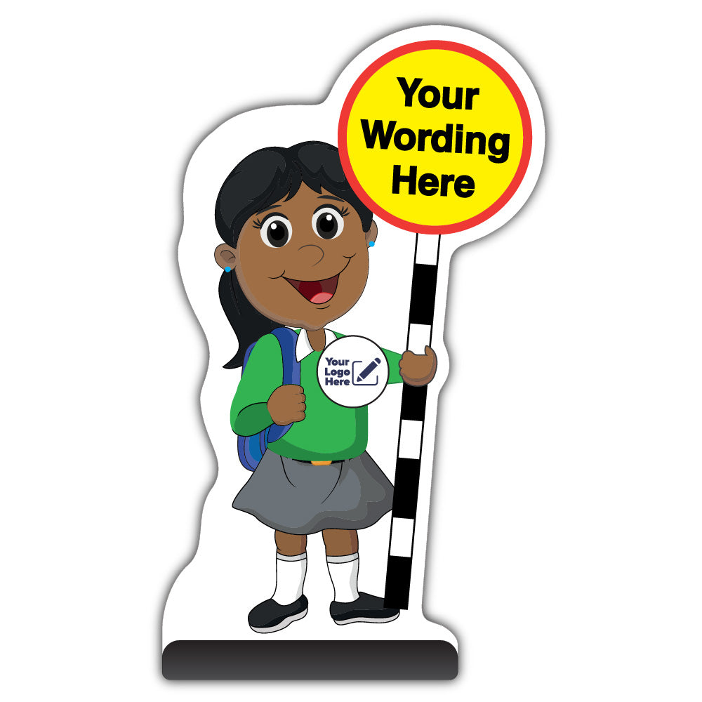 Custom Kid Cut Out Pavement Sign – Ruby – Green Uniform – Add Your Logo