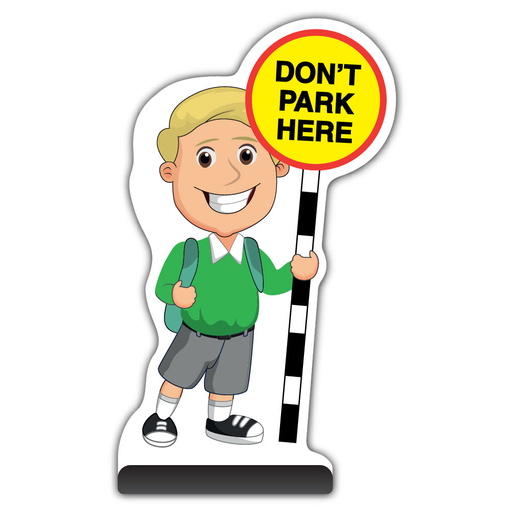 School Kid Cut Out Pavement Sign – Finn – Don’t Park Here – Green Uniform
