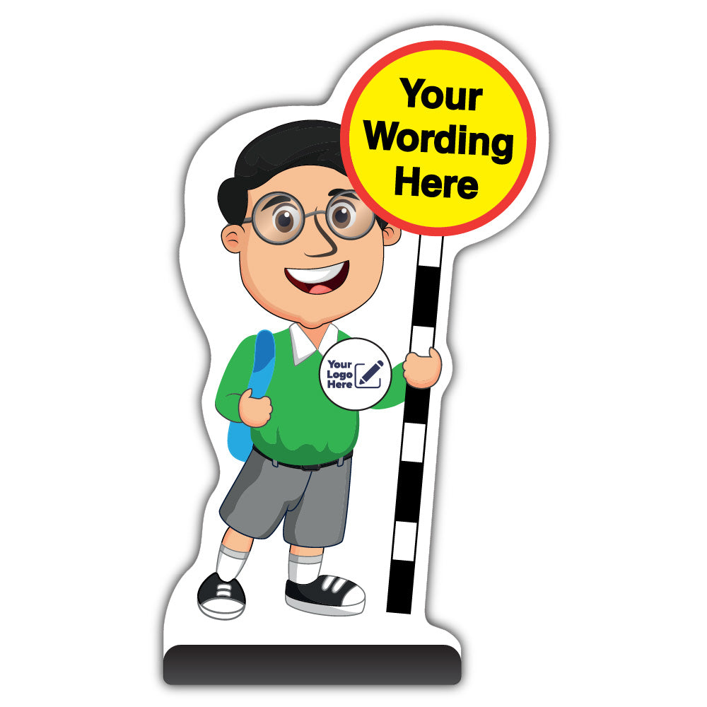 Custom Kid Cut Out Pavement Sign – Liam – Green Uniform – Add Your Logo