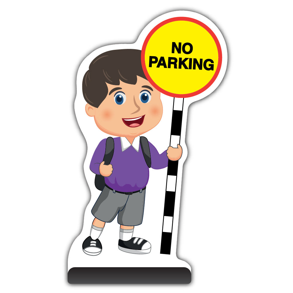 School Kid Cut Out Pavement Sign – Charlie – No Parking – Purple Uniform