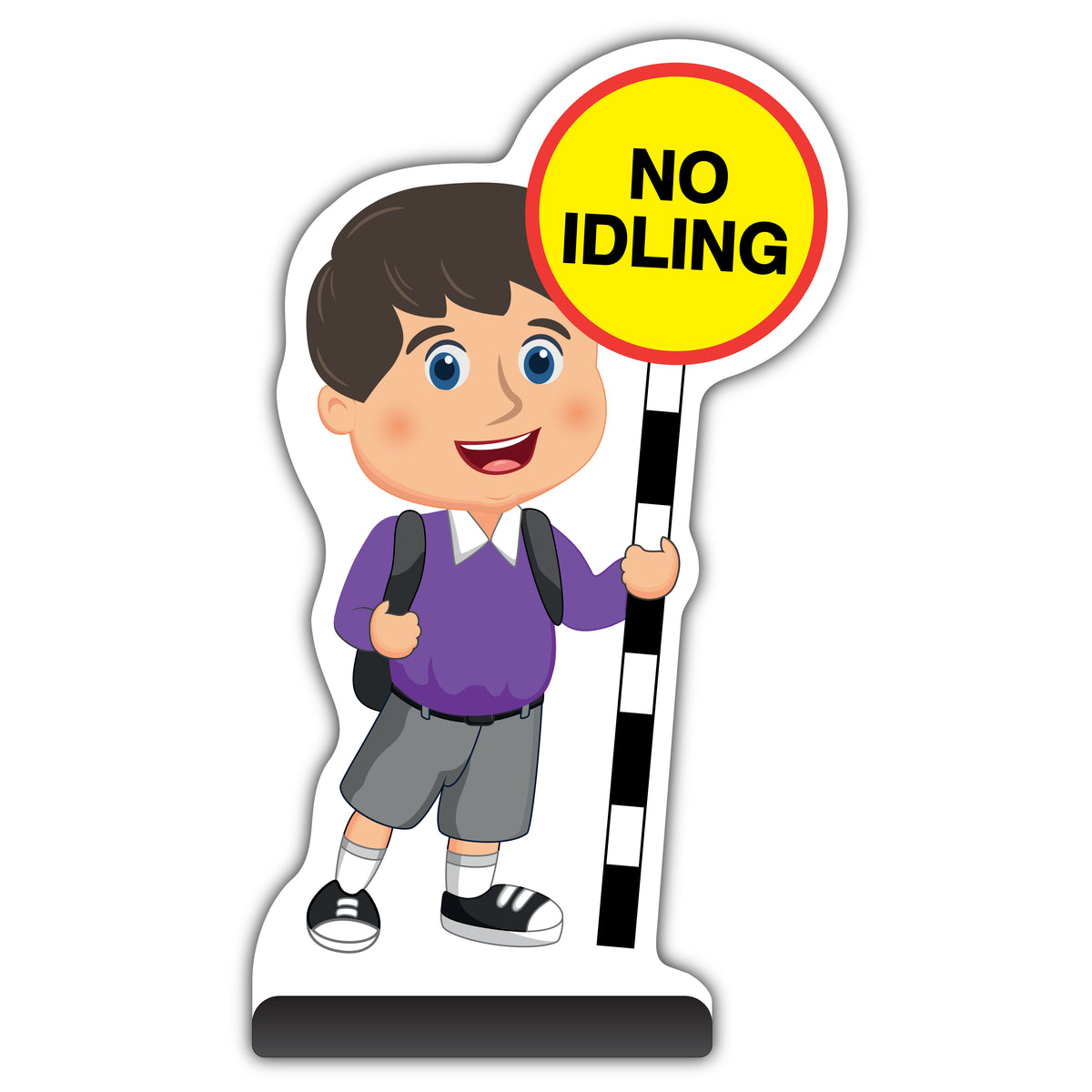 School Kid Cut Out Pavement Sign – Charlie – No Idling – Purple Uniform