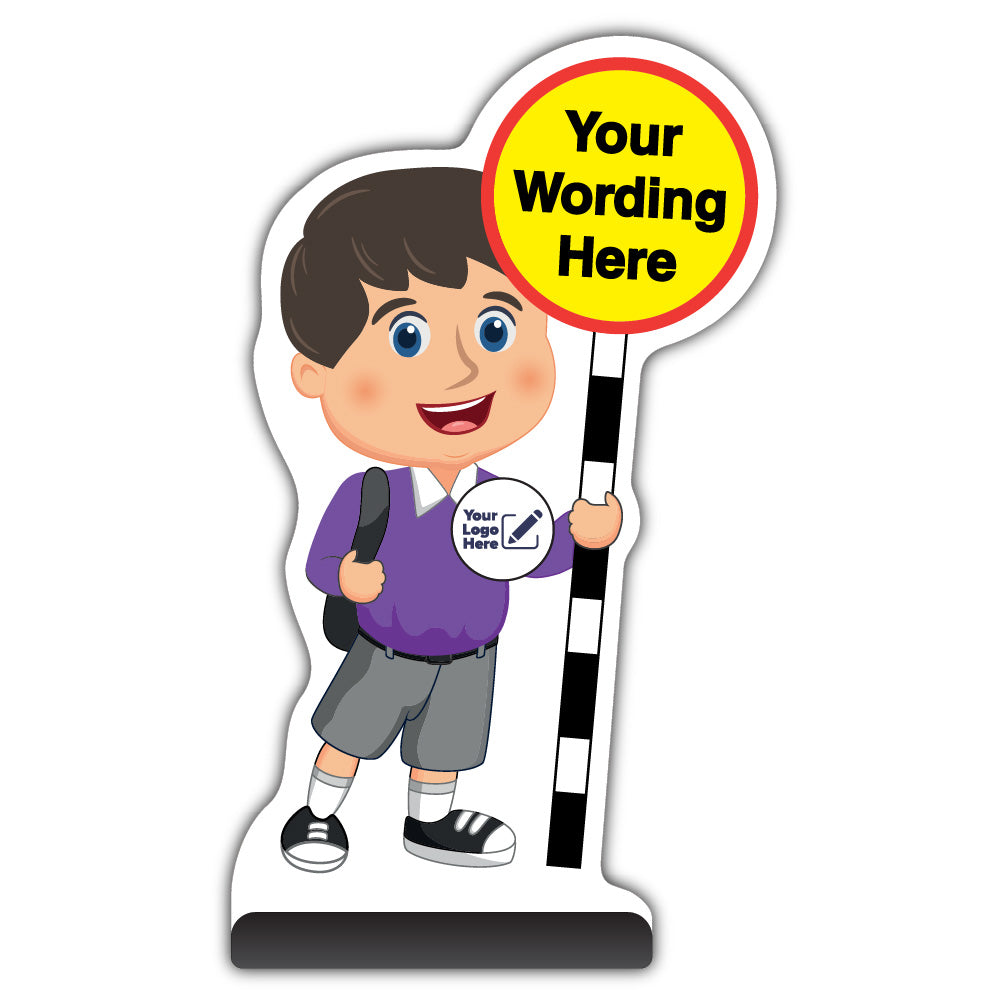 Custom Kid Cut Out Pavement Sign – Charlie – Purple Uniform – Add Your Logo