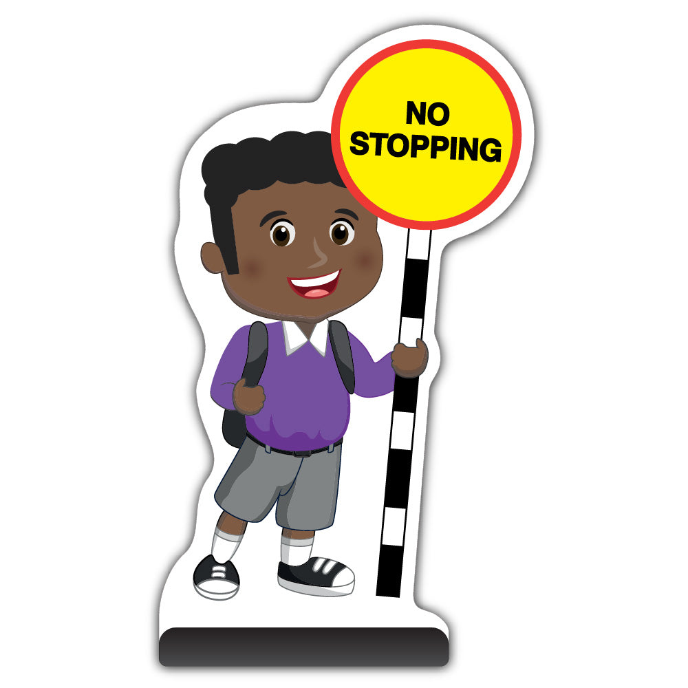 School Kid Cut Out Pavement Sign – Toby – No Stopping – Purple Uniform