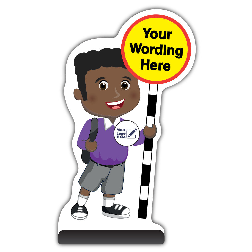 Custom Kid Cut Out Pavement Sign – Toby – Purple Uniform – Add Your Logo