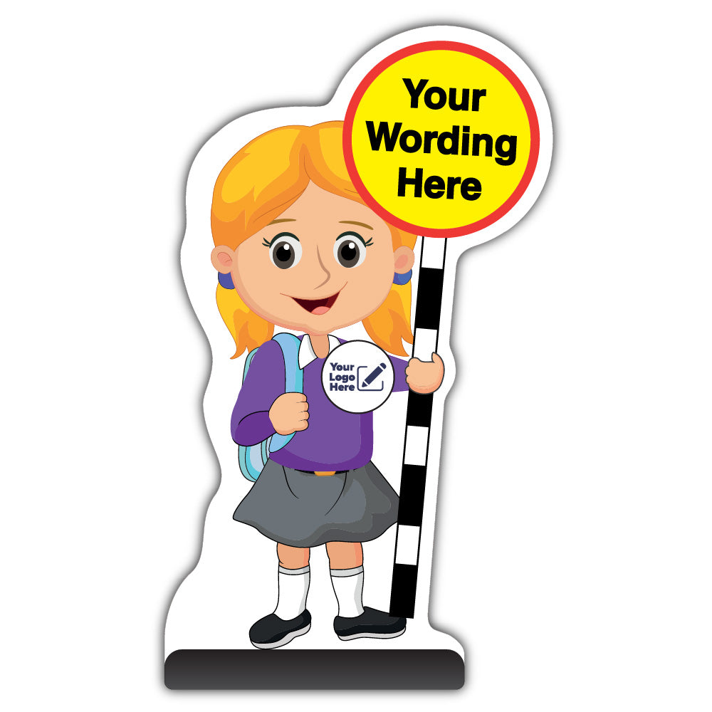 Custom Kid Cut Out Pavement Sign – Jess – Purple Uniform – Add Your Logo