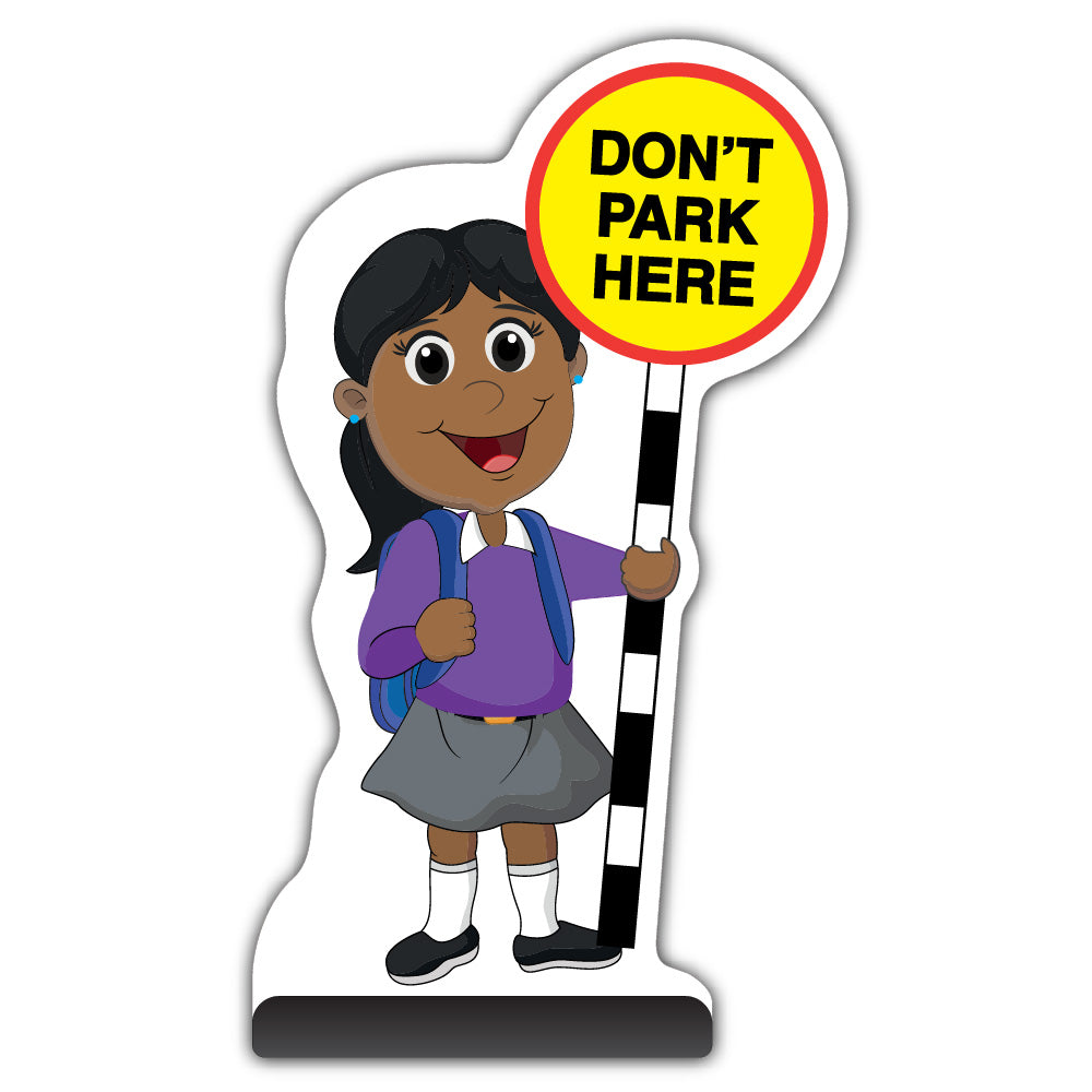 School Kid Cut Out Pavement Sign – Ruby – Don’t Park Here – Purple Uniform