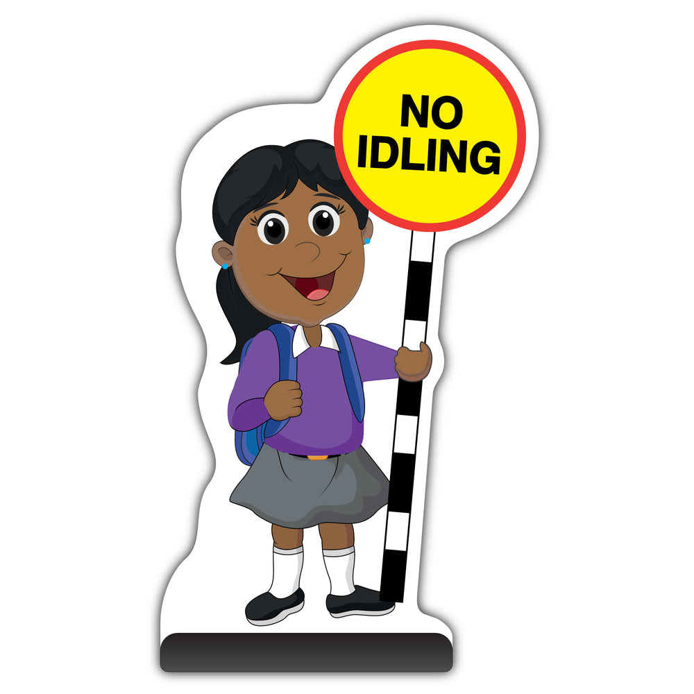 School Kid Cut Out Pavement Sign – Ruby – No Idling – Purple Uniform