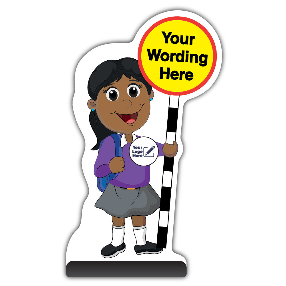 Custom Kid Cut Out Pavement Sign – Ruby – Purple Uniform – Add Your Logo
