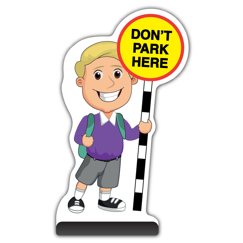 School Kid Cut Out Pavement Sign – Finn – Don’t Park Here – Purple Uniform
