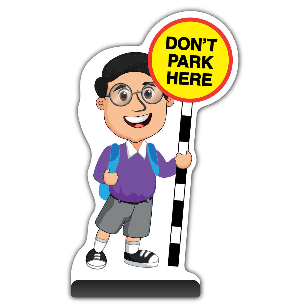 School Kid Cut Out Pavement Sign – Liam – Don’t Park Here – Purple Uniform