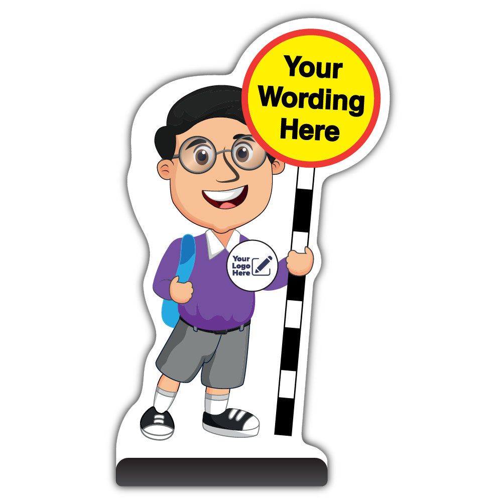 Custom Kid Cut Out Pavement Sign – Liam – Purple Uniform – Add Your Logo