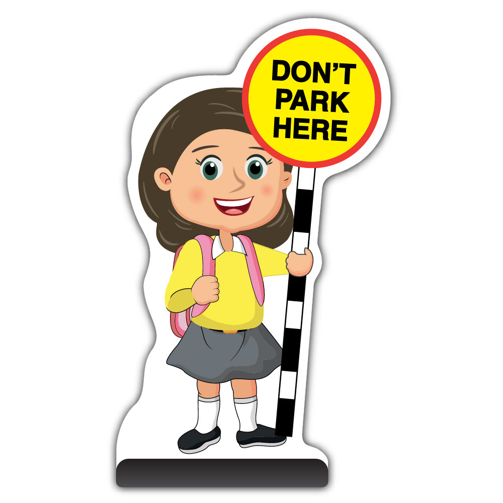 School Kid Cut Out Pavement Sign – Mollie – Don’t Park Here – Yellow Uniform