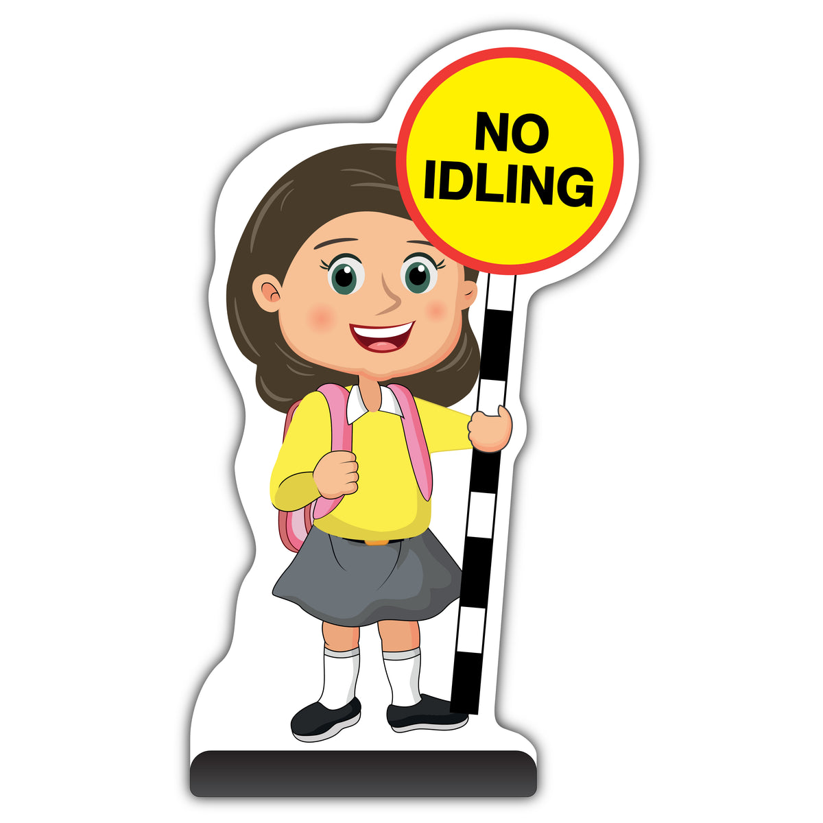 School Kid Cut Out Pavement Sign – Mollie – No Idling – Yellow Uniform