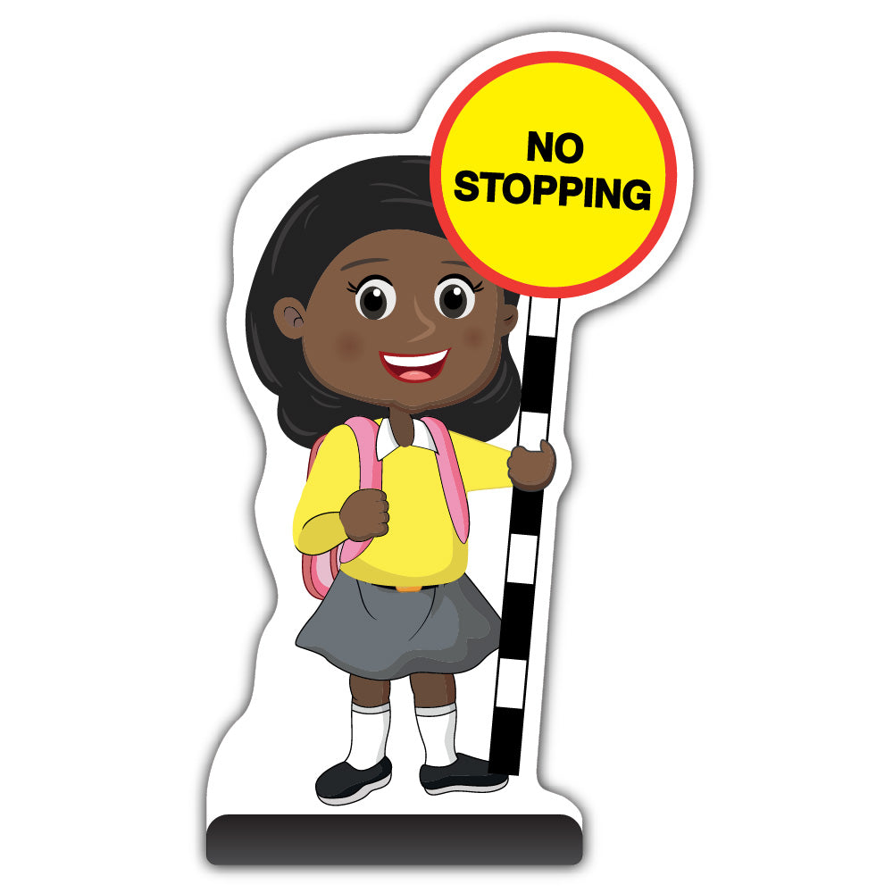 School Kid Cut Out Pavement Sign – Naomi – No Stopping – Yellow Uniform