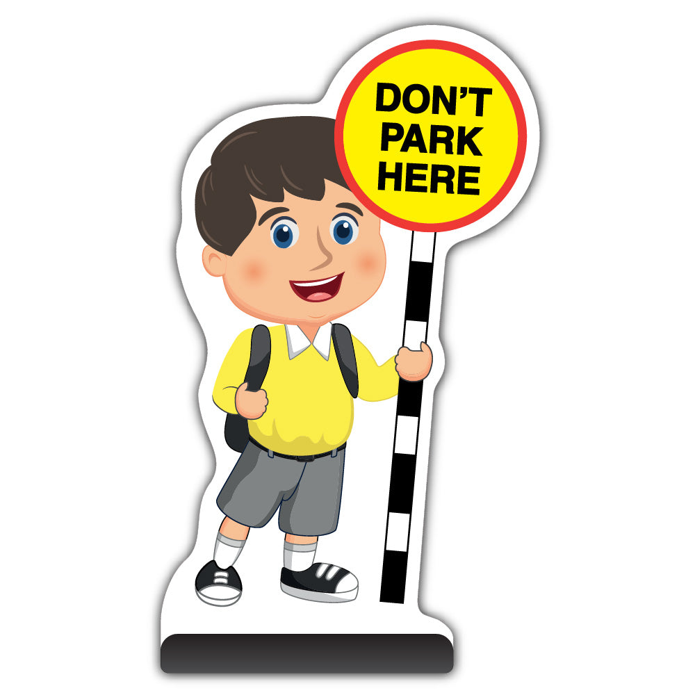 School Kid Cut Out Pavement Sign – Charlie – Don’t Park Here – Yellow Uniform