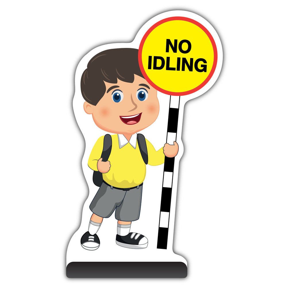 School Kid Cut Out Pavement Sign – Charlie – No Idling – Yellow Uniform