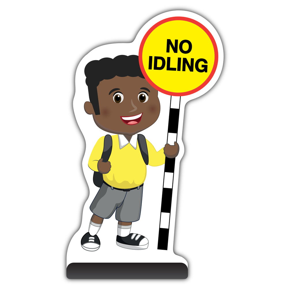 School Kid Cut Out Pavement Sign – Toby – No Idling – Yellow Uniform