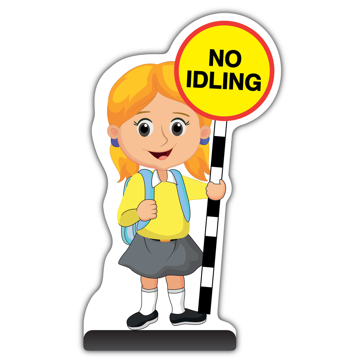 School Kid Cut Out Pavement Sign – Jess – No Idling – Yellow Uniform