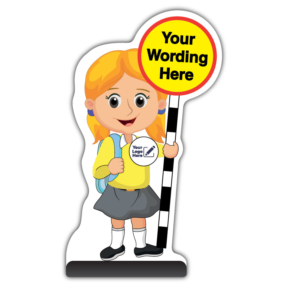 Custom Kid Cut Out Pavement Sign – Jess – Yellow Uniform – Add Your Logo