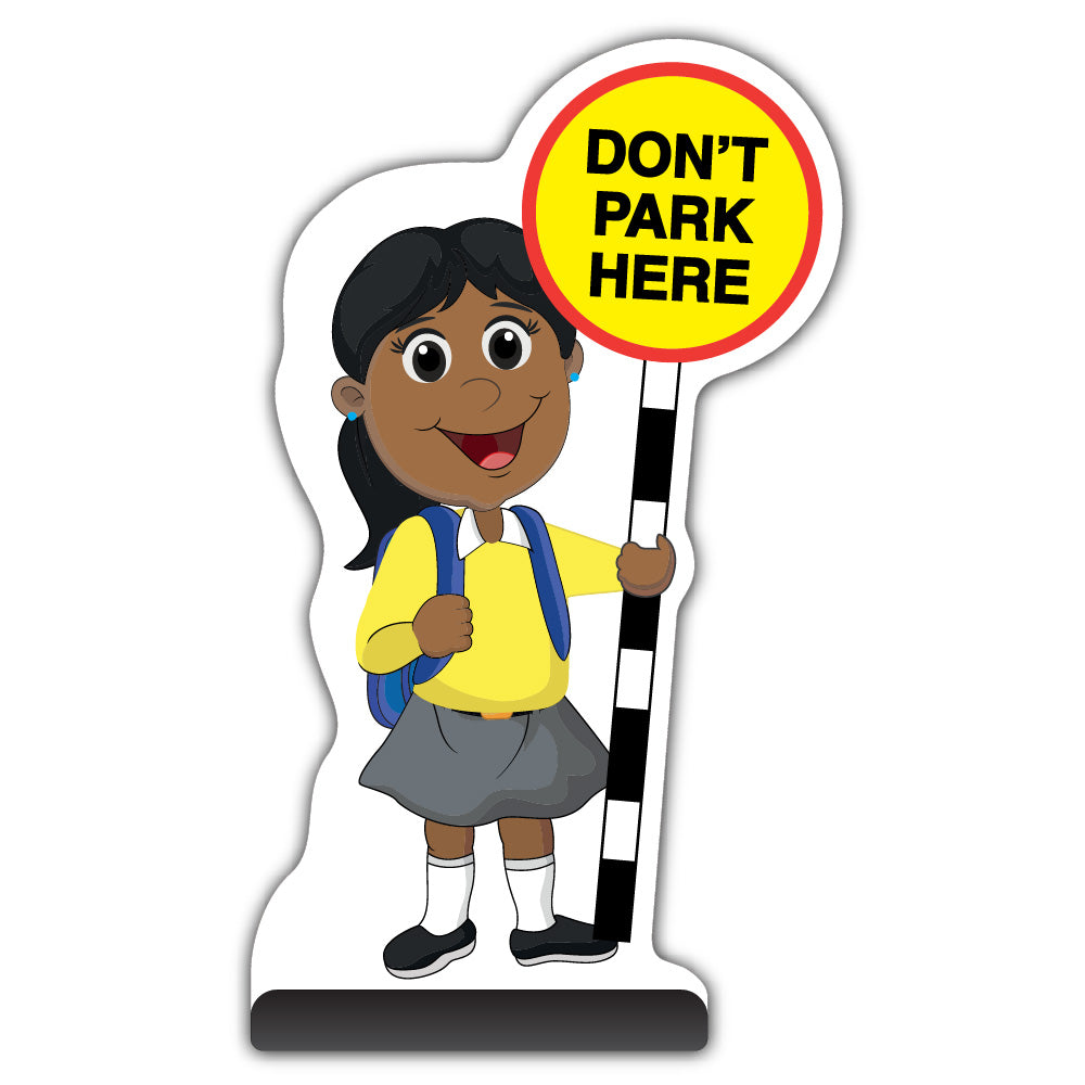 School Kid Cut Out Pavement Sign – Ruby – Don’t Park Here – Yellow Uniform