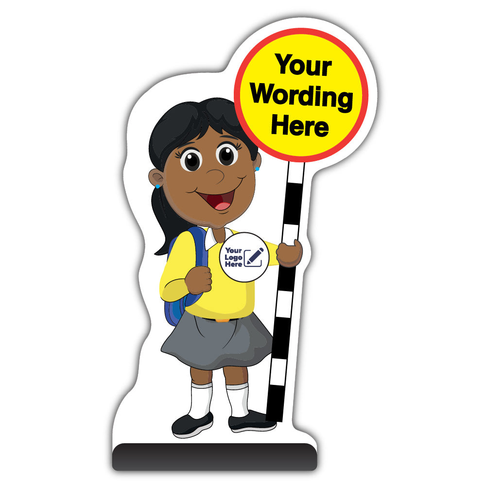 Custom Kid Cut Out Pavement Sign – Ruby – Yellow Uniform – Add Your Logo