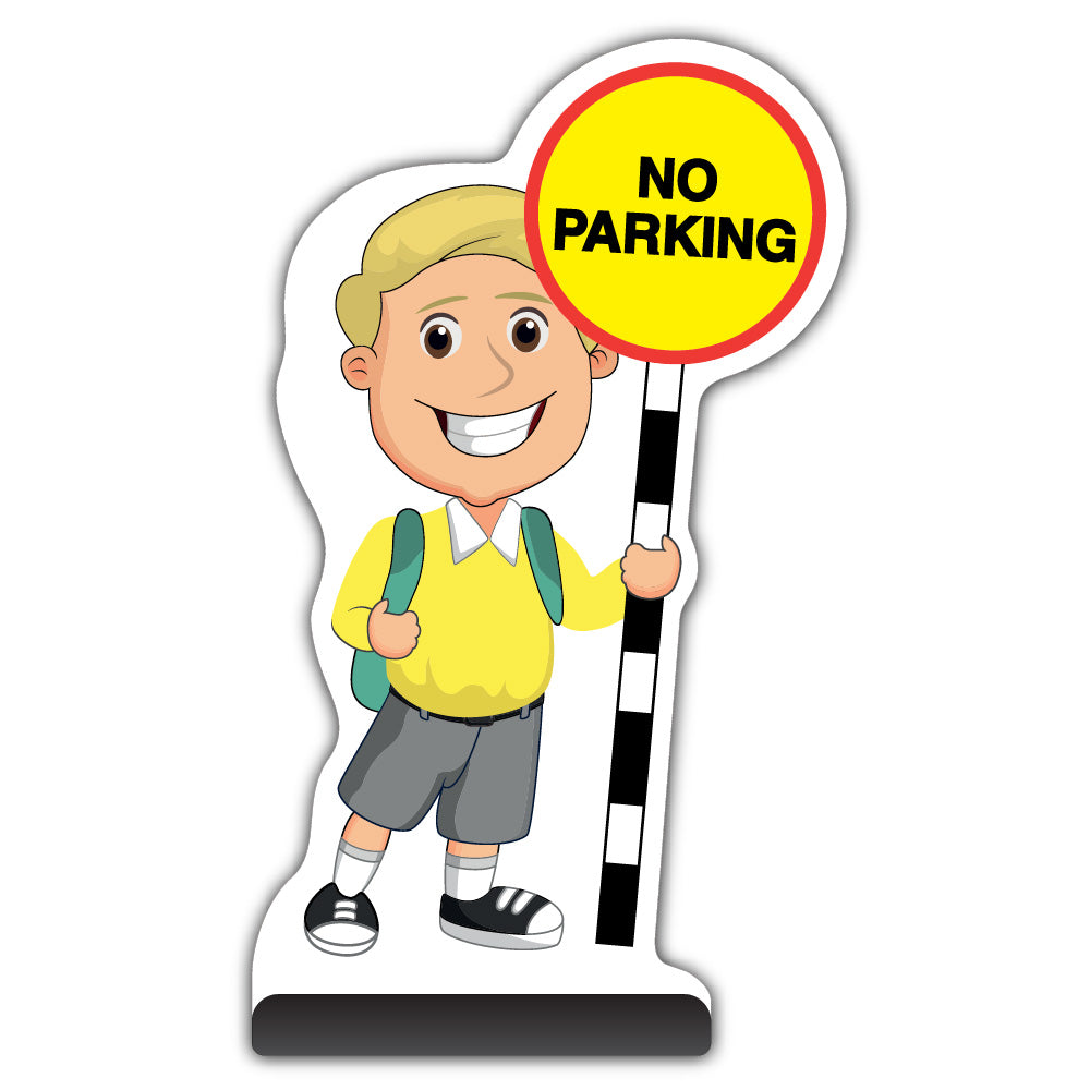 School Kid Cut Out Pavement Sign – Finn – No Parking – Yellow Uniform