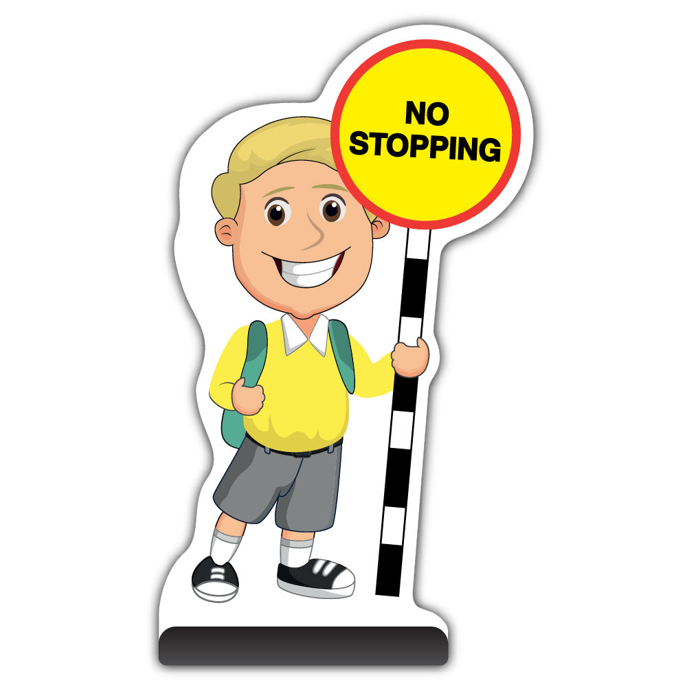 School Kid Cut Out Pavement Sign – Finn – No Stopping – Yellow Uniform