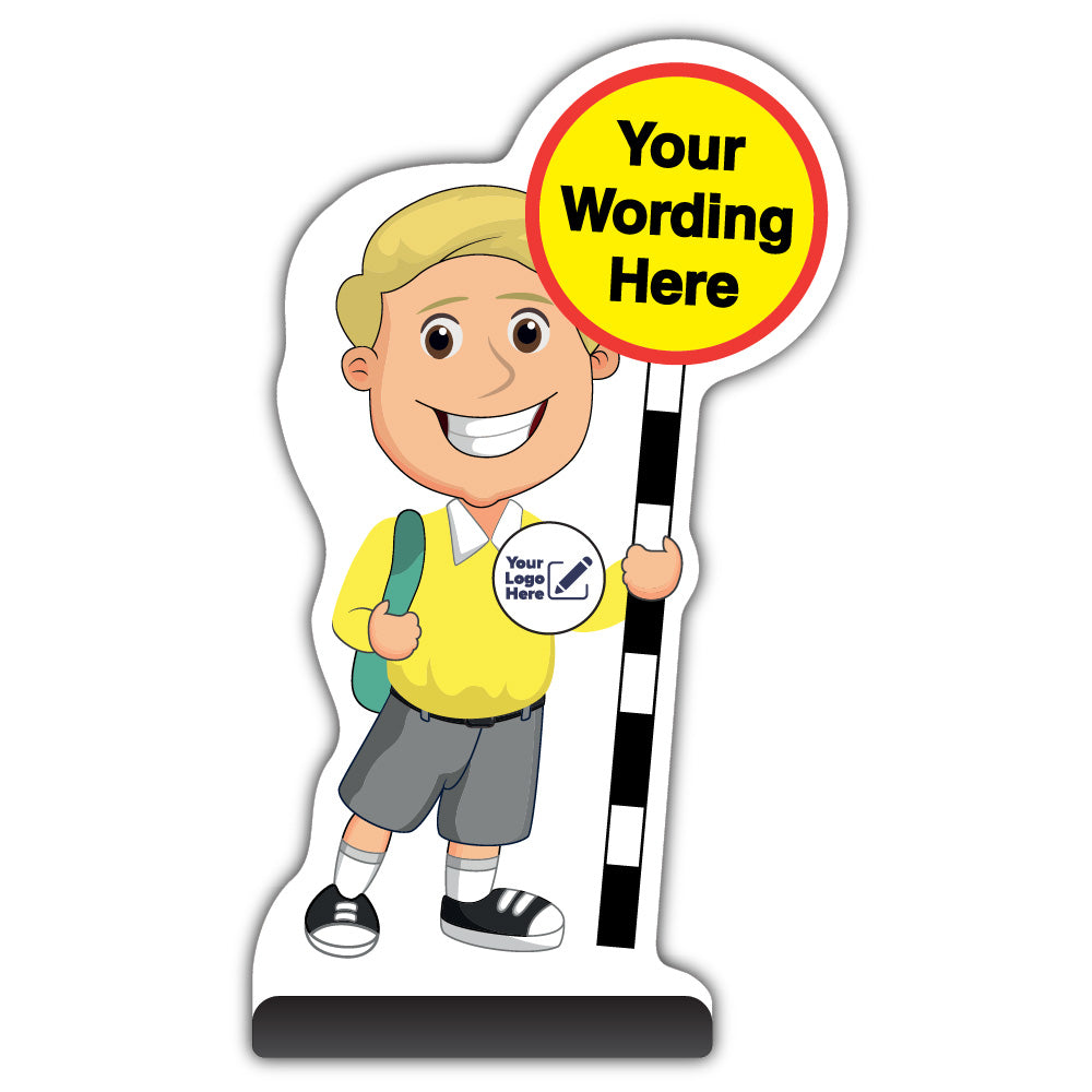 Custom Kid Cut Out Pavement Sign – Finn – Yellow Uniform – Add Your Logo