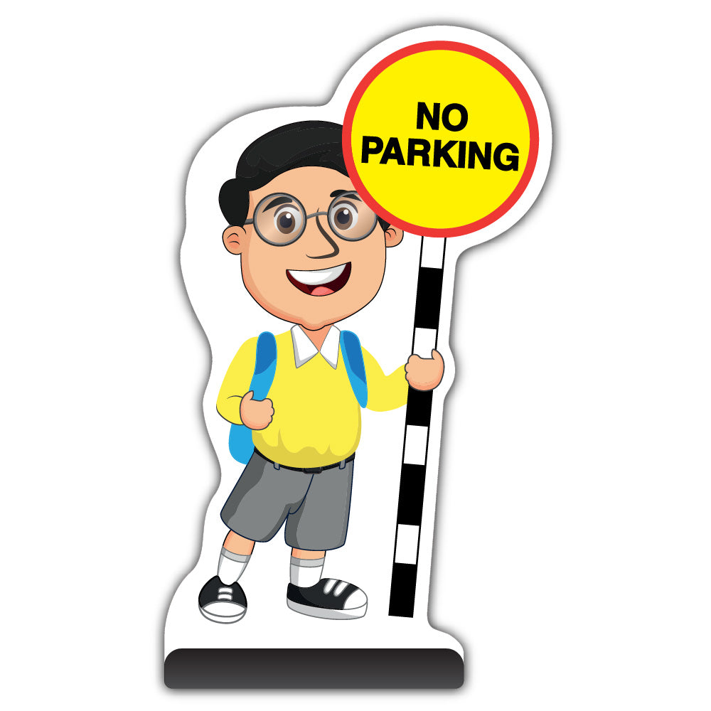 School Kid Cut Out Pavement Sign – Liam – No Parking – Yellow Uniform