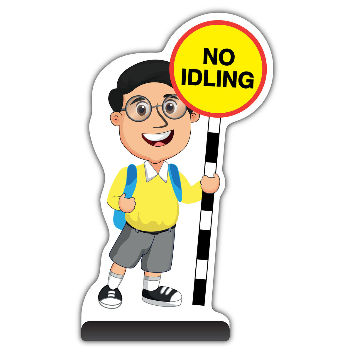 School Kid Cut Out Pavement Sign – Liam – No Idling – Yellow Uniform