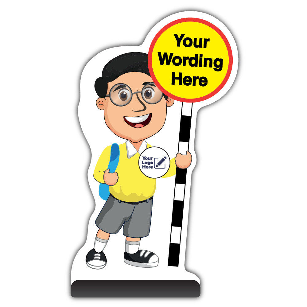 Custom Kid Cut Out Pavement Sign – Liam – Yellow Uniform – Add Your Logo